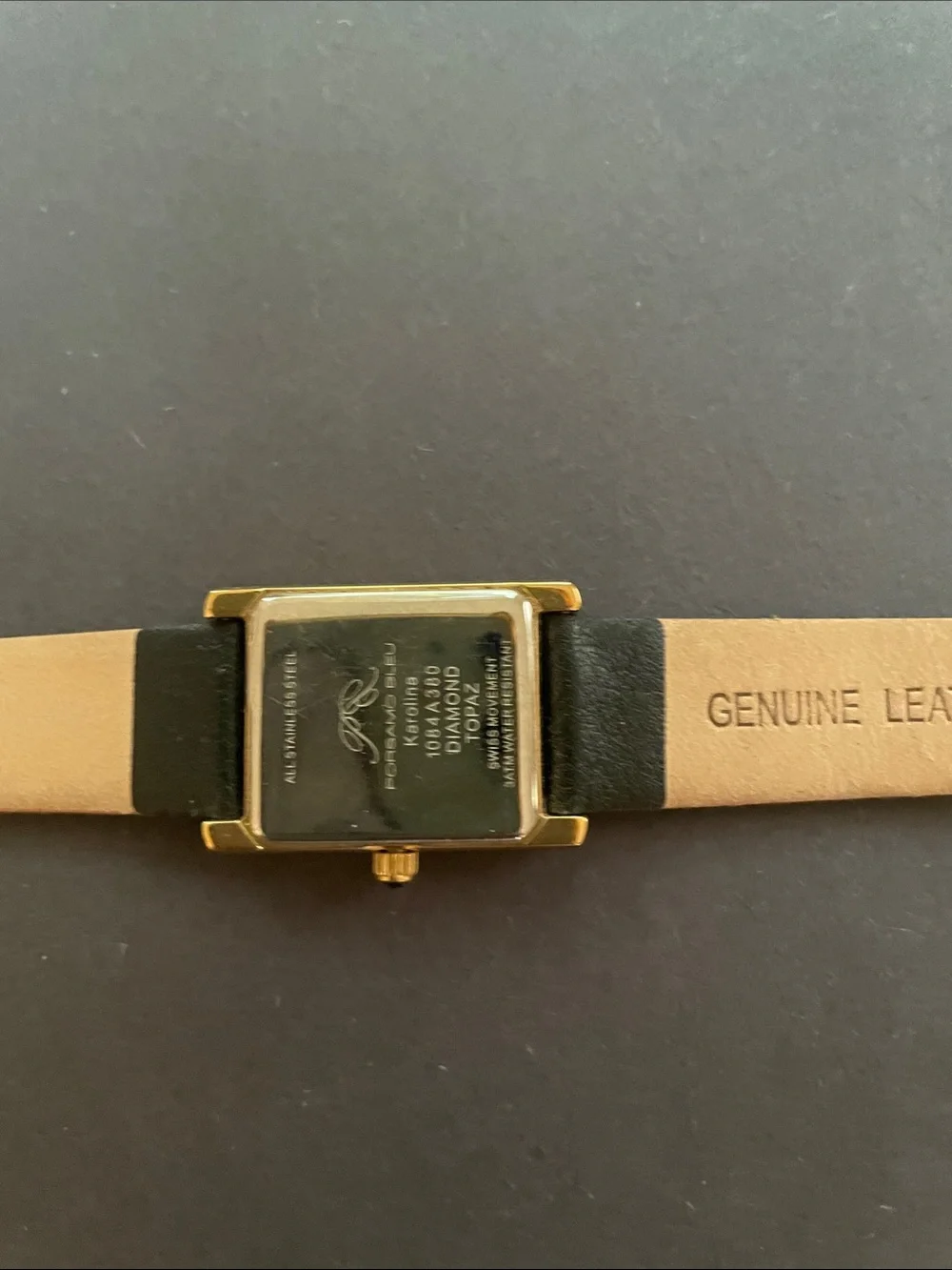 Porsamo Bleu Black Leather Strap Watch with Gold Case